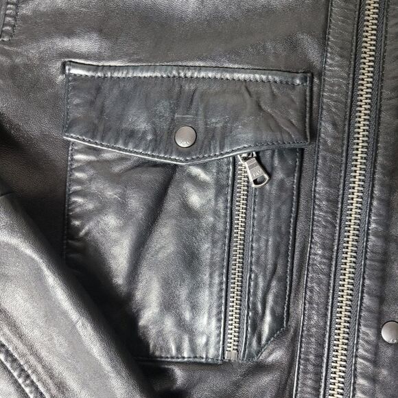 John Varvatos USA Stars Men's Jacket Size L  Black Sheep Skin Washed Leather - Picture 6 of 15